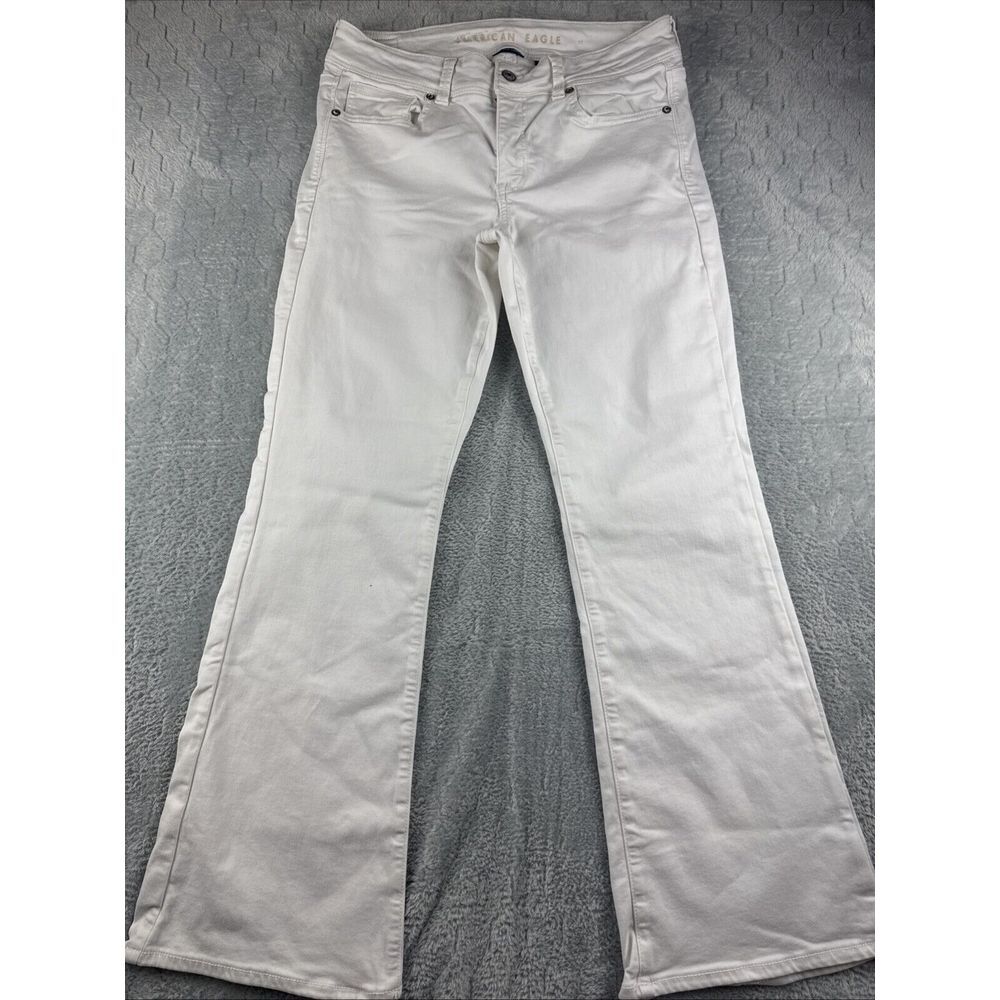 American Eagle Next Level Stretch White Low Rise Kick Boot Jeans Women's 10S